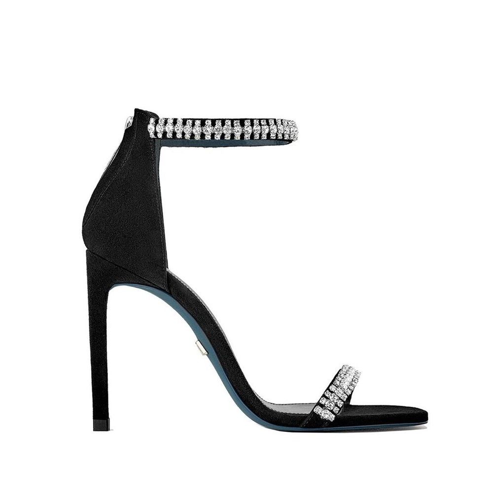 Zara Crystal Strap Black Suede Heels - Picture 2 of 11